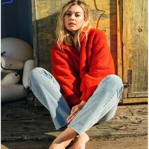 Billabong Red Sherpa Half-Zip Pullover Jacket